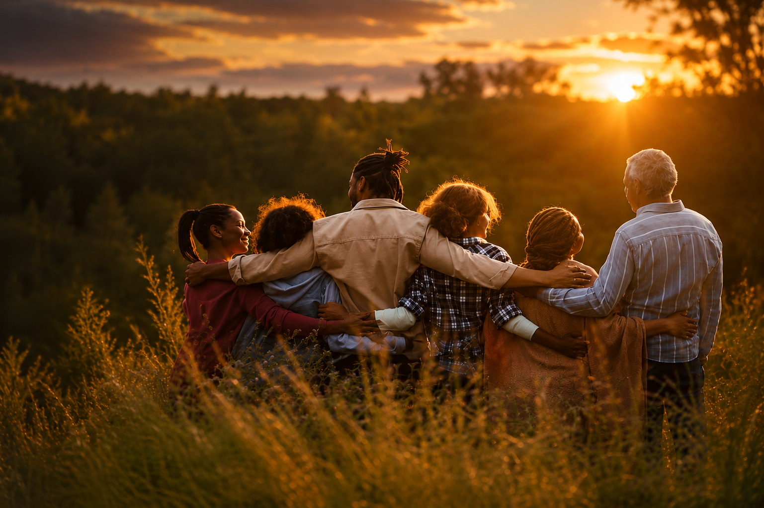 Family together at sunset representing parenting guidance, connection, and family healing at Inspired Hope Therapy