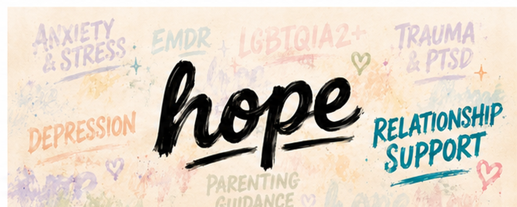 Relationship Support therapy banner with Relationship Support highlighted in teal and other Inspired Hope Therapy services faded in the background